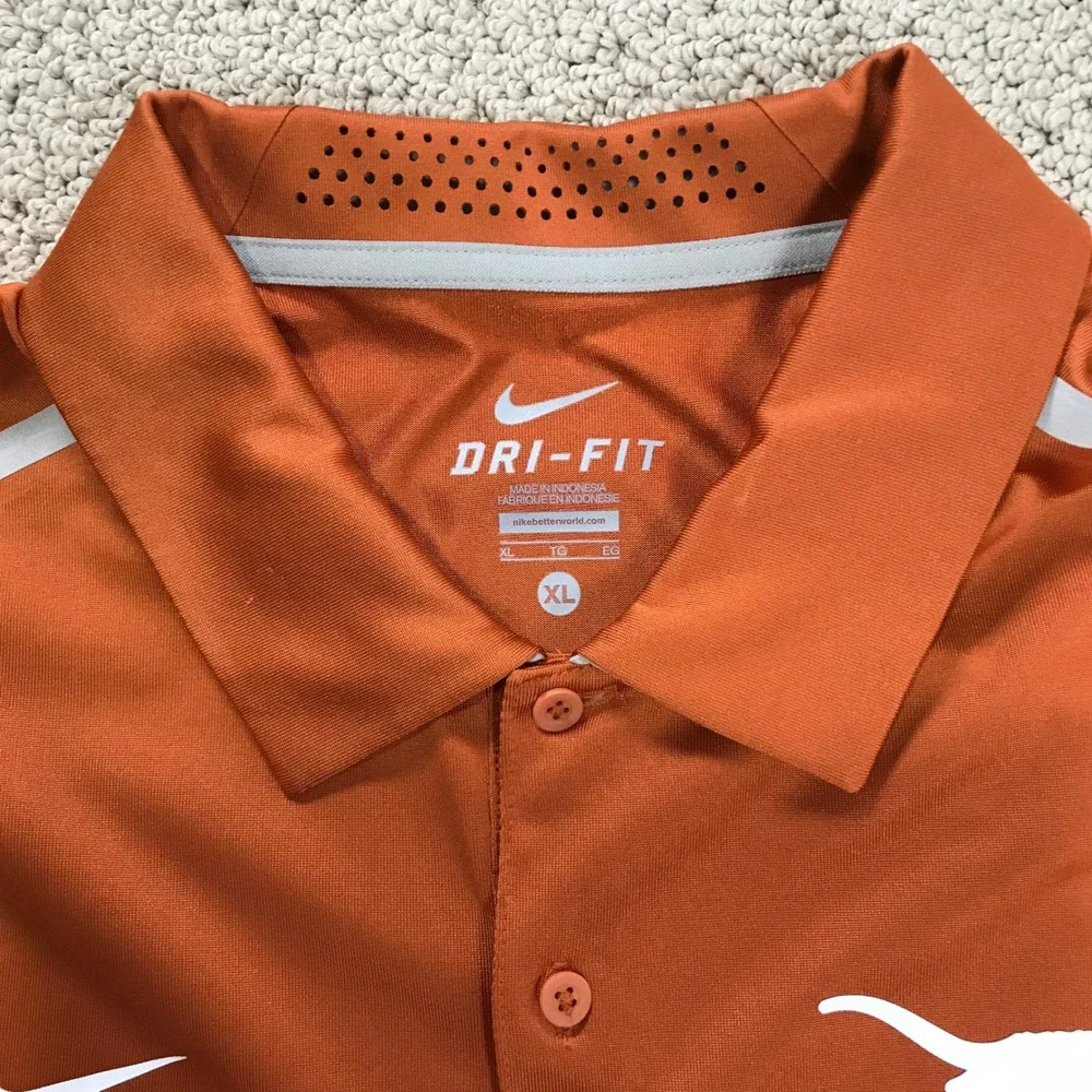 Nike Dri-FIT Texas Longhorns Mens XL Burnt Orange Polo Shirt Short Sleeve Golf